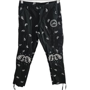 Gain Clothing Co. Bandana Cargo Black Paisley Pants Cotton Streetwear